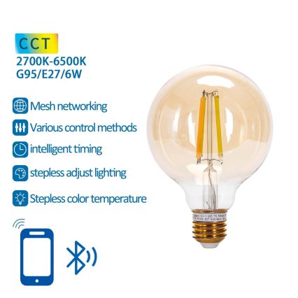 LED prigušiva sijalica FILAMENT MESH Smart G95 E27/6W/230V 2700-6500K - Aigostar