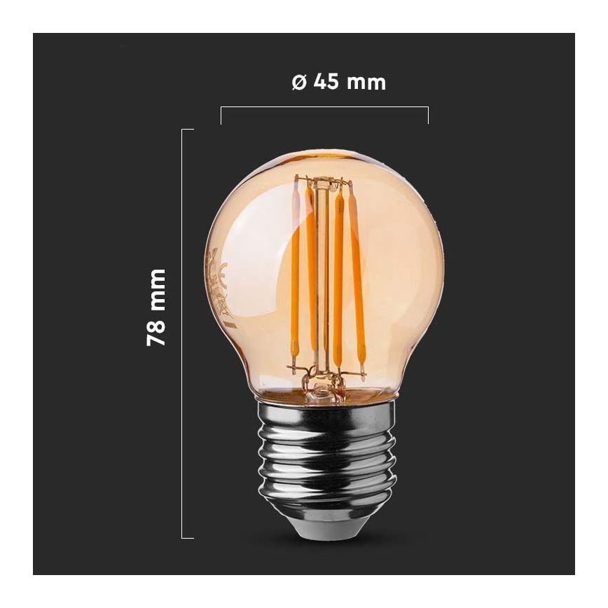 LED filamentna sijalica jantarna G45 E27/4W/230V 2200K