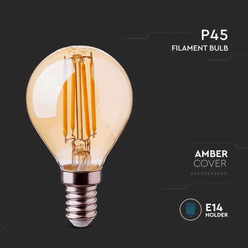 LED filamentna sijalica jantarna P45 E14/4W/230V 2200K
