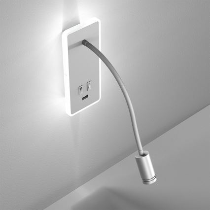 LED fleksibilna zidna lampica sa USB BASE LED/8W+LED/2W/230V bela