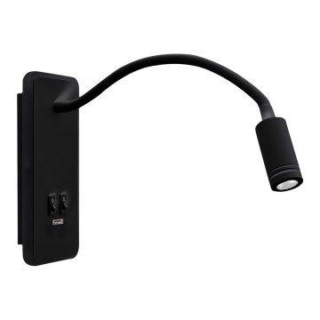 LED fleksibilna zidna lampica sa USB priključkom BASE LED/8W+LED/2W/230V crna