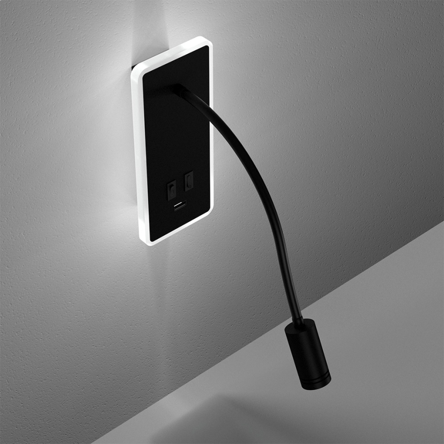LED fleksibilna zidna lampica sa USB priključkom BASE LED/8W+LED/2W/230V crna