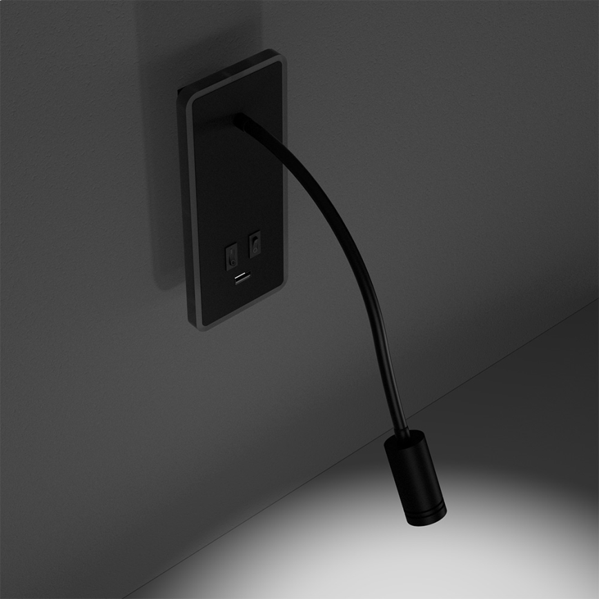 LED fleksibilna zidna lampica sa USB priključkom BASE LED/8W+LED/2W/230V crna