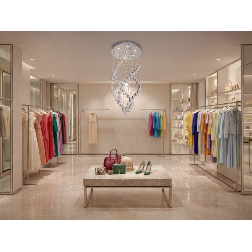 LED kristalno plafonsko svetlo NAURU LED/24W/230V, prečnika 40 cm, sjajni hrom, sa daljinskim upravljačem