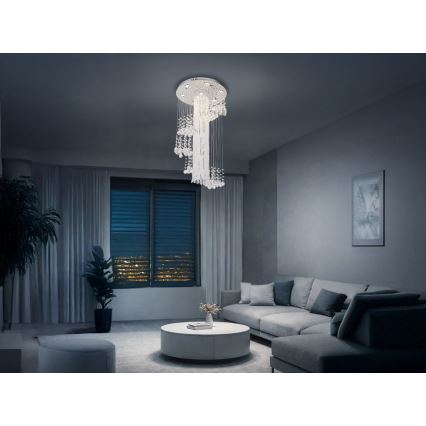 LED kristalno plafonsko svetlo NAURU LED/24W/230V prečnik 45 cm sjajni hrom + daljinski upravljač
