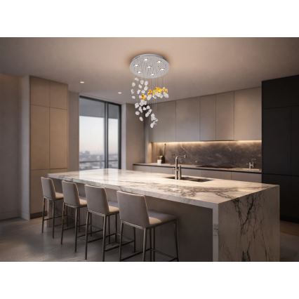 LED kristalno plafonsko svetlo AVARA LED/24W/230V prečnik 40 cm sjajni hrom + daljinski upravljač