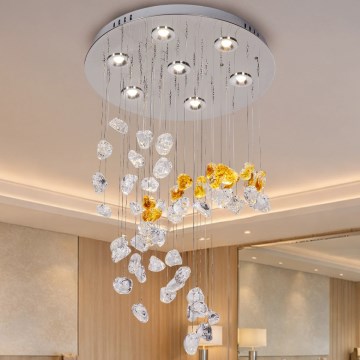 LED kristalno plafonsko svetlo AVARA LED/24W/230V prečnik 40 cm sjajni hrom + daljinski upravljač