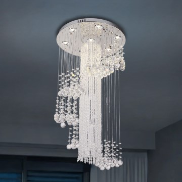 LED kristalno plafonsko svetlo NAURU LED/24W/230V prečnik 45 cm sjajni hrom + daljinski upravljač
