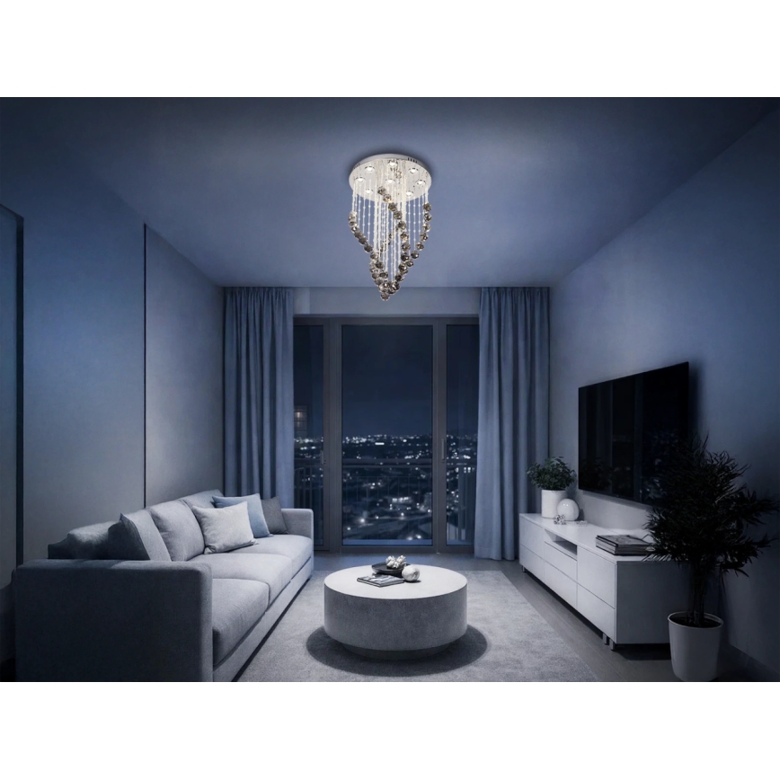 LED kristalni plafonski luster NAURU LED/30W/230V, prečnik 40 cm, sjajni hrom/crna + daljinski upravljač