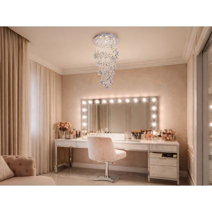LED kristalno plafonsko svetlo SAMOA LED/30W/230V prečnik 40 cm sjajni hrom + daljinski upravljač