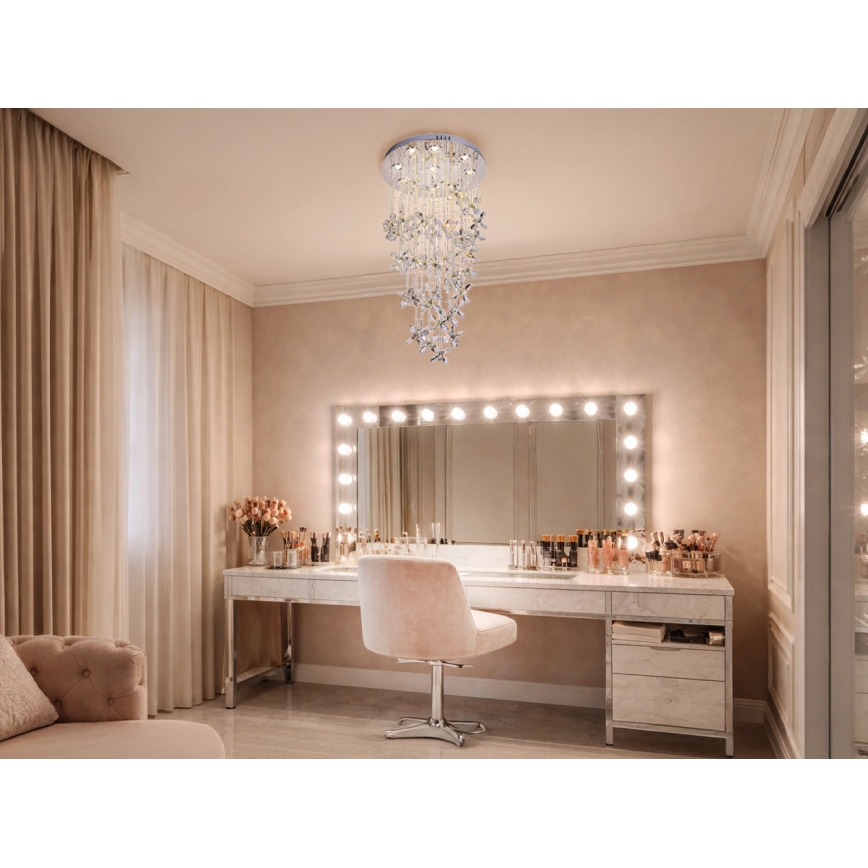 LED kristalno plafonsko svetlo SAMOA LED/30W/230V prečnik 40 cm sjajni hrom + daljinski upravljač