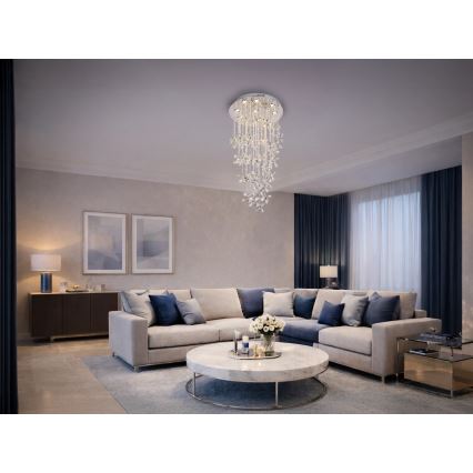 LED kristalno plafonsko svetlo SAMOA LED/30W/230V prečnik 40 cm sjajni hrom + daljinski upravljač