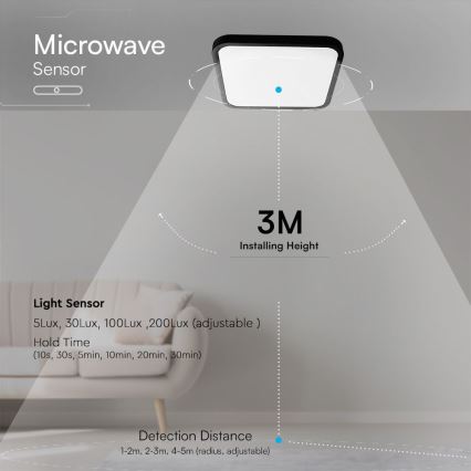 LED kupatilsko plafonsko svetlo sa senzorom SAMSUNG CHIP LED/36W/230V IP44 4000K 42x42 cm crno + daljinski upravljač