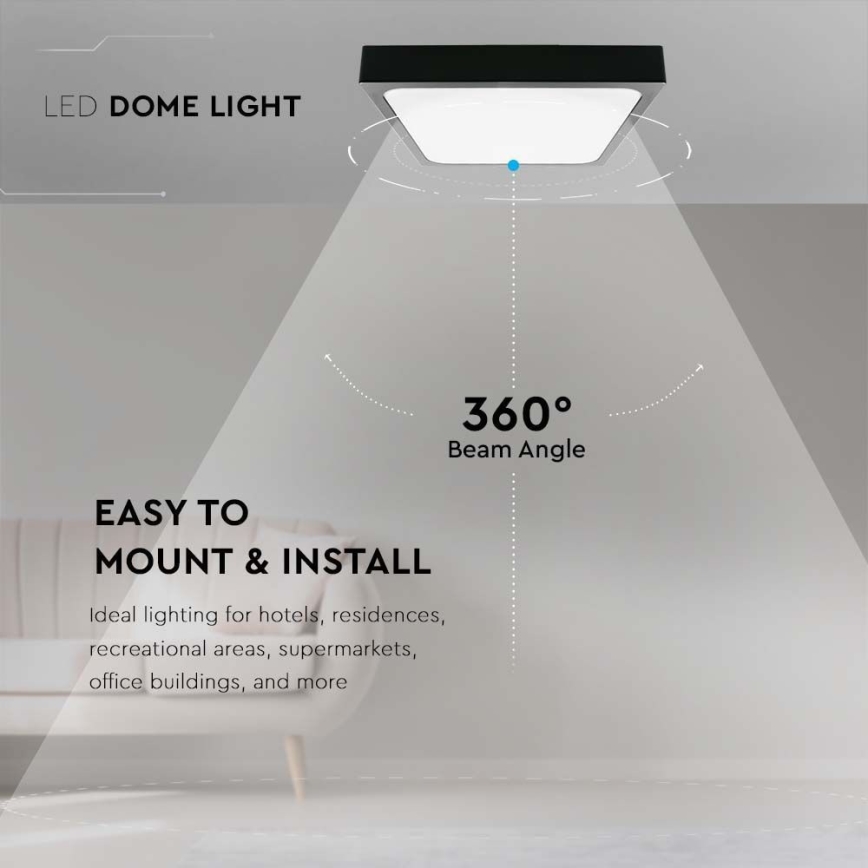 LED kupatilsko stropno svetlo LED/30W/230V 6500K IP44 42x42 cm crna