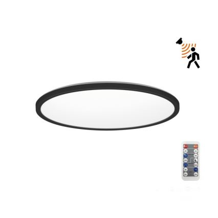 LED kupatilsko svetlo sa senzorom pokreta i sumraka NIVERA LED/12W/230V IP54 3000/4000/6000K prečnik 22,5 cm, crne boje + daljinski upravljač