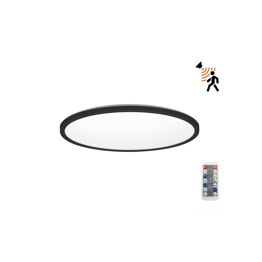 LED kupatilsko svetlo sa senzorom pokreta i sumraka NIVERA LED/12W/230V IP54 3000/4000/6000K prečnik 22,5 cm, crne boje + daljinski upravljač