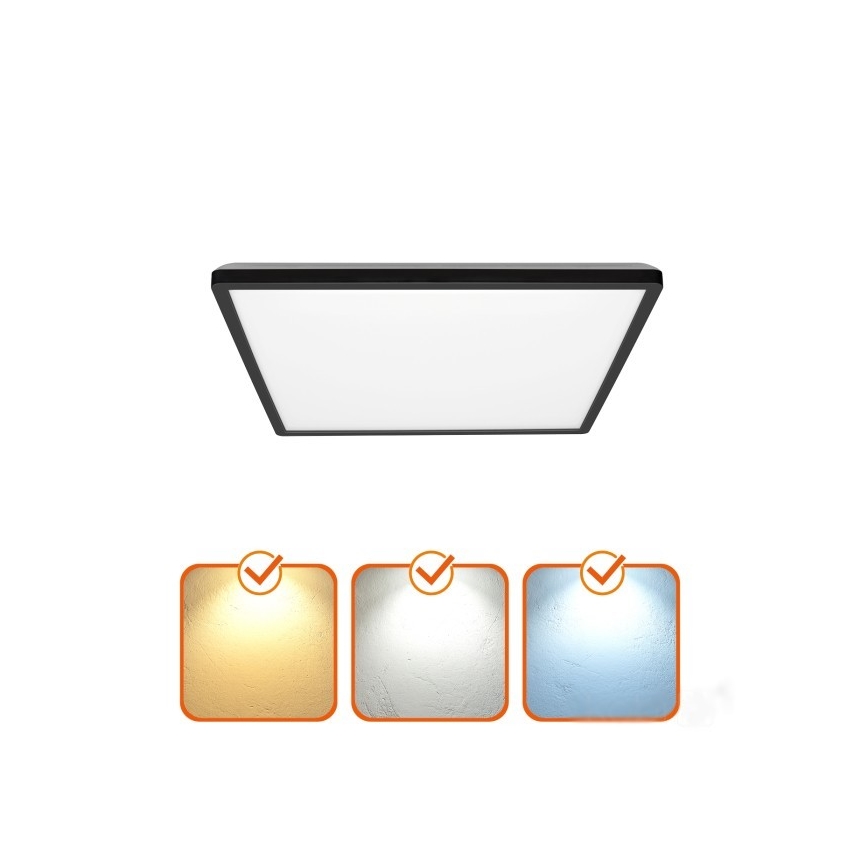 LED kupatilska svetiljka sa senzorom pokreta i sumraka NIVERA LED/24W/230V IP54 3000/4000/6000K 30x30 cm crna + daljinski upravljač
