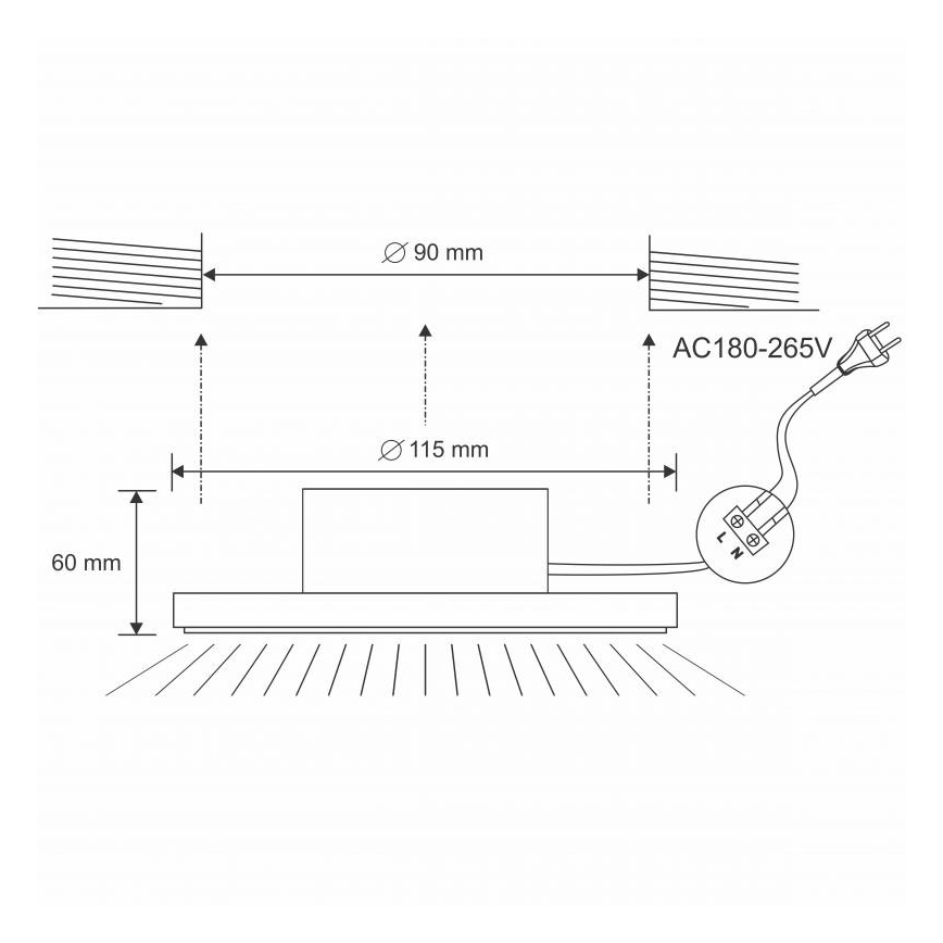 LED kupatilsko ugradno svetlo LED/10W/230V 4000K srebrno IP44