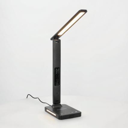 LED prigušiva stona lampa sa bežičnim QI punjenjem, displejom i USB priključkom LED/7W/230V 3000-6000K crna