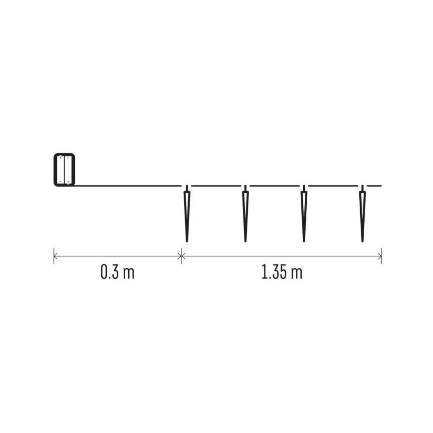 LED lanac, 10x LED, na baterije 2x AA, dužine 1,65 m
