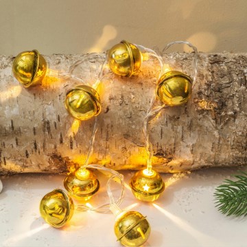 LED  lanac 10xLED/2xAA/topla bela 1,8m zvončići