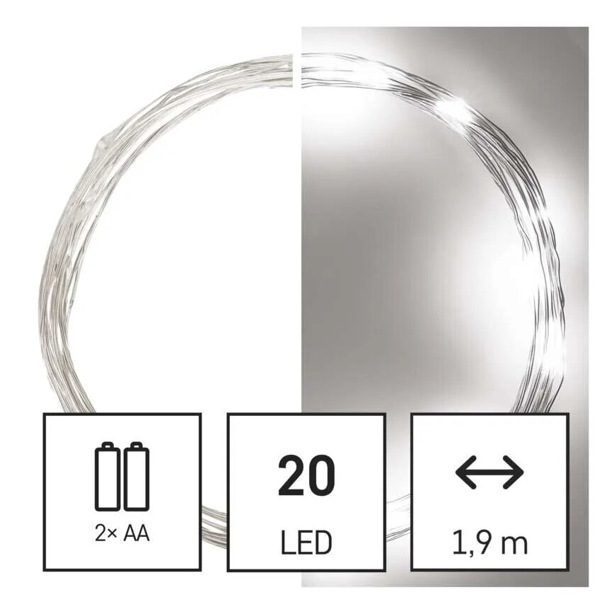 LED  lanac 20xLED/2xAA 2,4m hladna bela