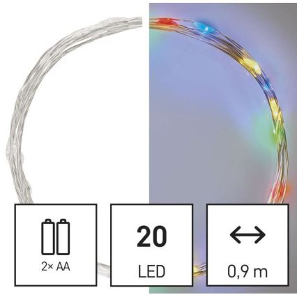 LED lanac 20xLED/2xAA 2,4m višebojan