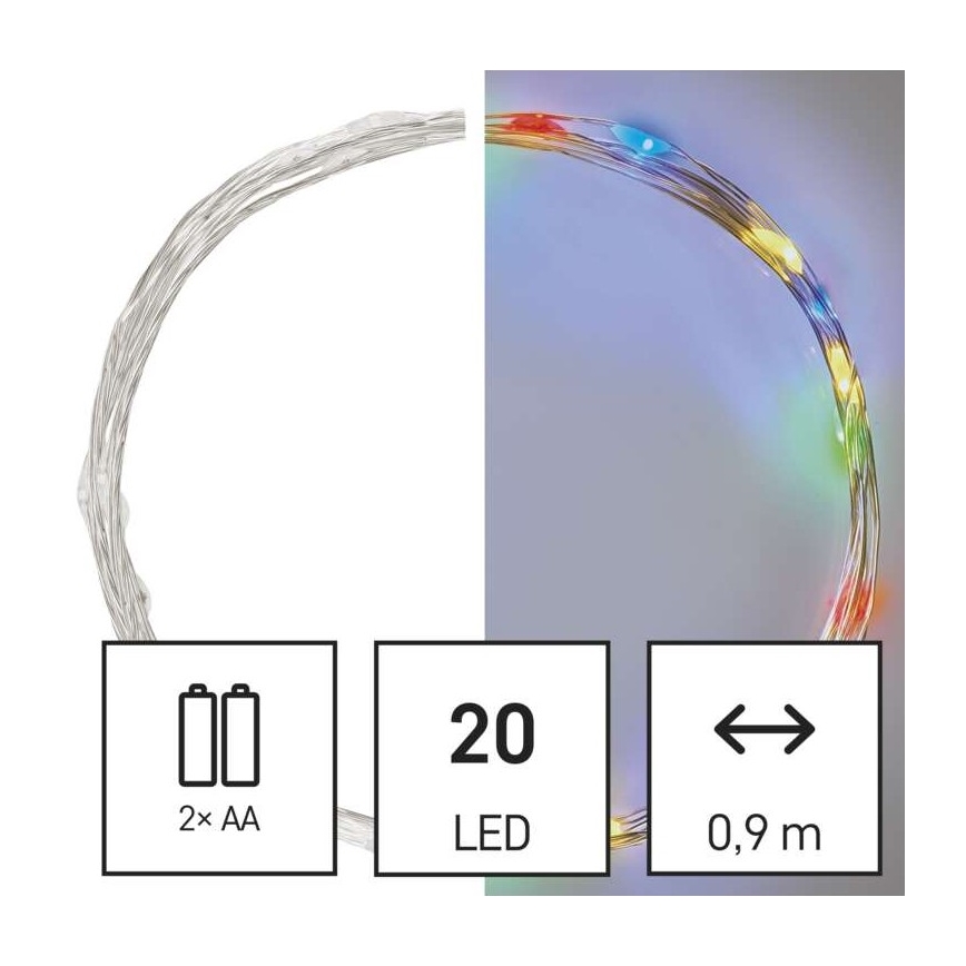 LED lanac 20xLED/2xAA 2,4m višebojan