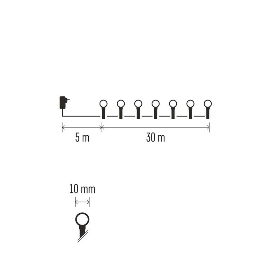 LED lanac, 300 LED, 8 funkcija, 35 m, IP44, topla bela