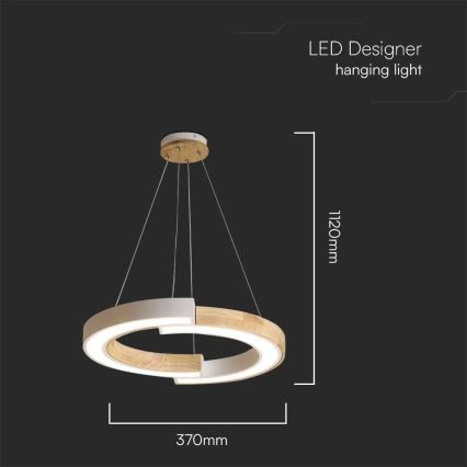 LED luster na kablu LED/32W/230V 4000K bela/drvo