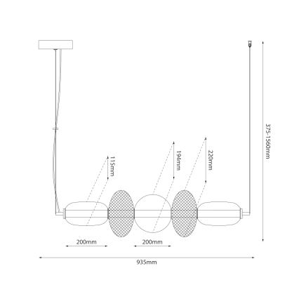 LED luster na sajli ARAME LED/32W/230V crna