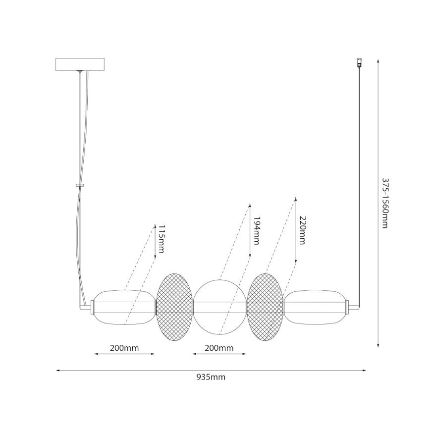 LED luster na sajli ARAME LED/32W/230V crna