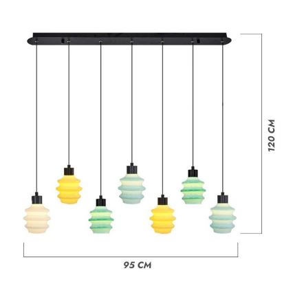 LED luster na sajli CACTUS 7xLED/2,8W/230V 3000K zelena/žuta/bela
