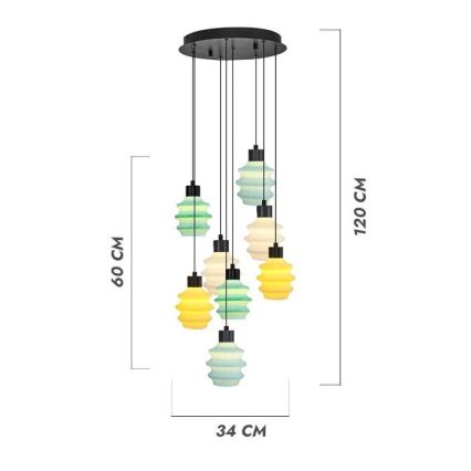 LED luster na sajli CACTUS 8xLED/2,8W/230V 3000K zelena/žuta/bela