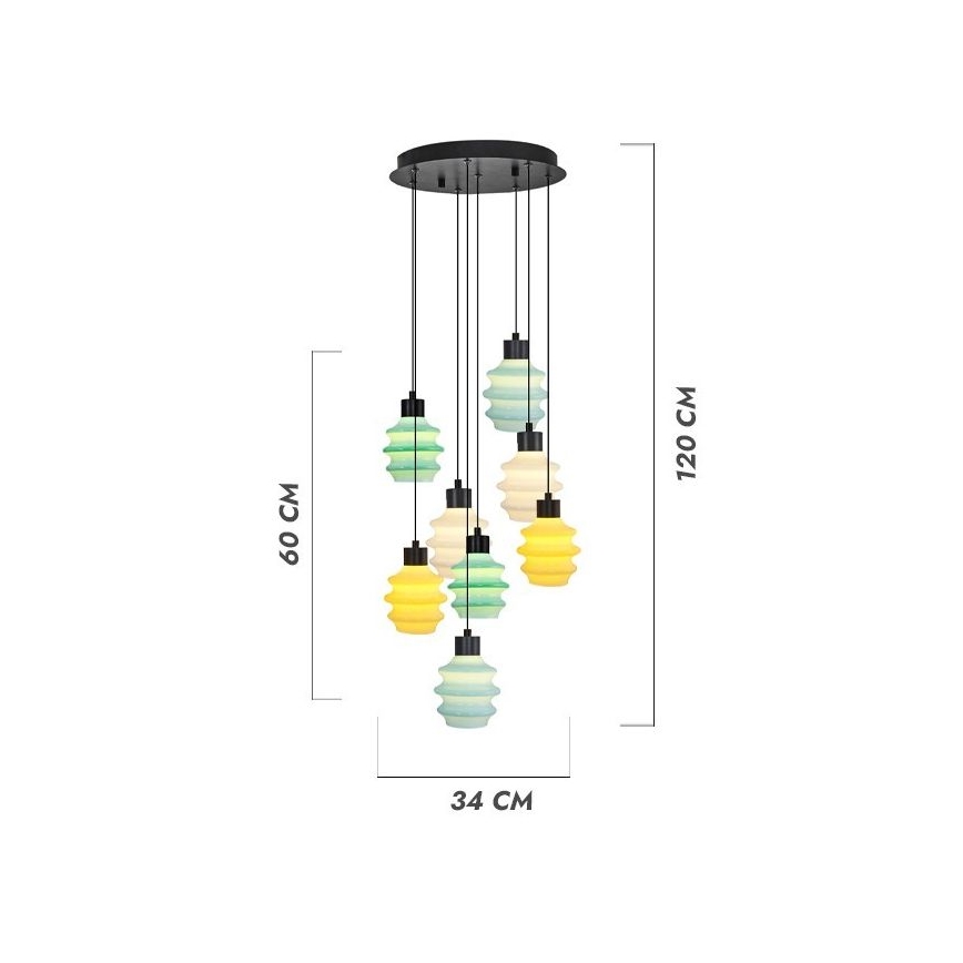 LED luster na sajli CACTUS 8xLED/2,8W/230V 3000K zelena/žuta/bela