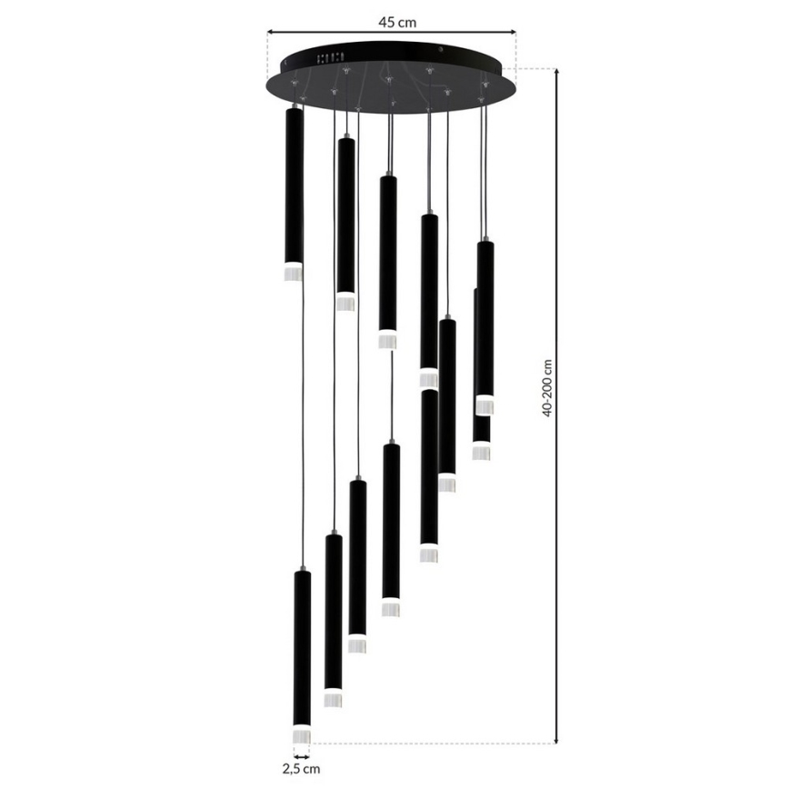 LED luster na sajli CARBON 12xLED/12W/230V