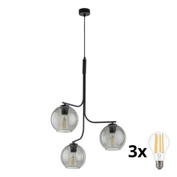 LED luster na sajli CESAR 3xE27/15W/230V crna/dimljena siva