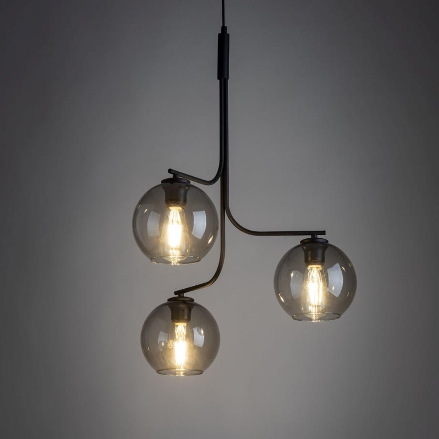 LED luster na sajli CESAR 3xE27/15W/230V crna/dimljena siva