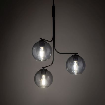 LED luster na sajli CESAR 3xE27/15W/230V crna/dimljena siva