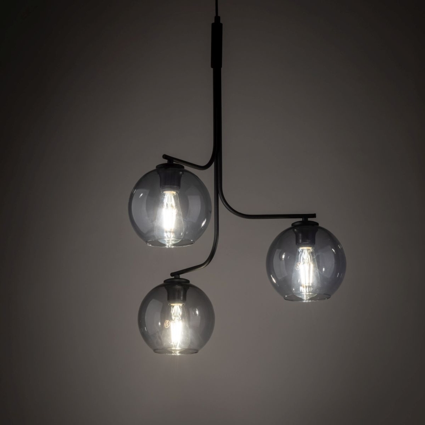 LED luster na sajli CESAR 3xE27/15W/230V crna/dimljena siva