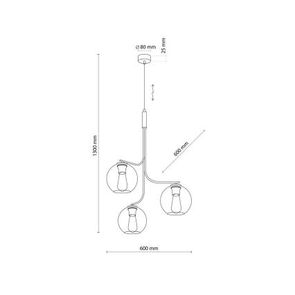 LED luster na sajli CESAR 3xE27/15W/230V crna/dimljena siva