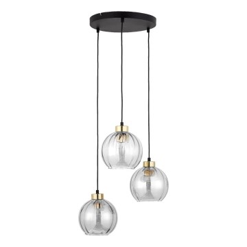 LED luster na sajli DEVI 3xE27/15W/230V crna/prozirna
