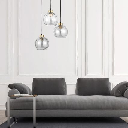 LED luster na sajli DEVI 3xE27/15W/230V crna/prozirna
