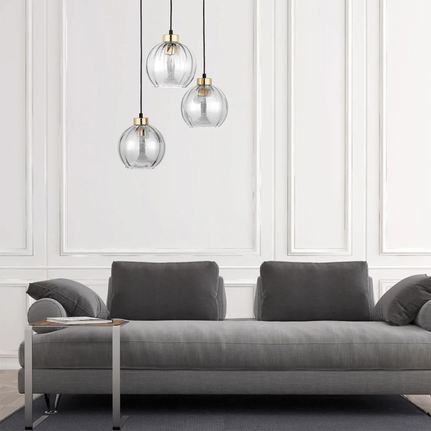 LED luster na sajli DEVI 3xE27/15W/230V crna/prozirna