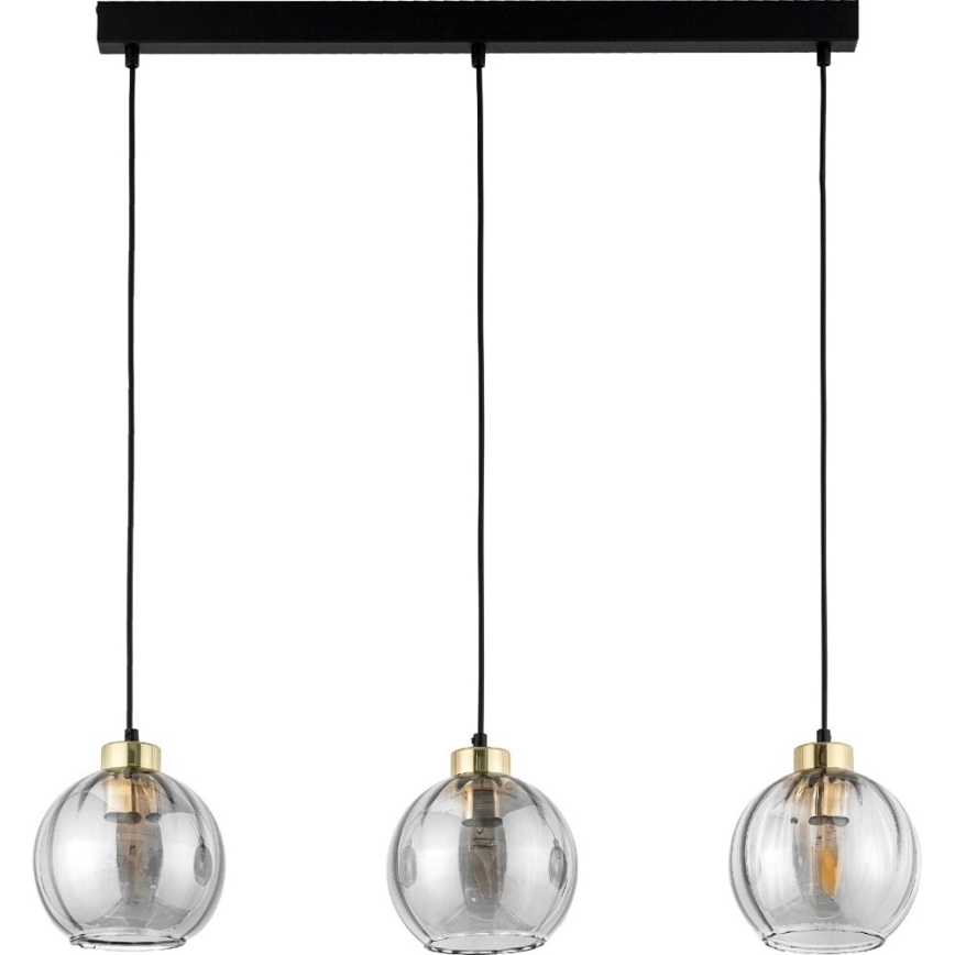 LED luster na sajli DEVI 3xE27/15W/230V crna/prozirna