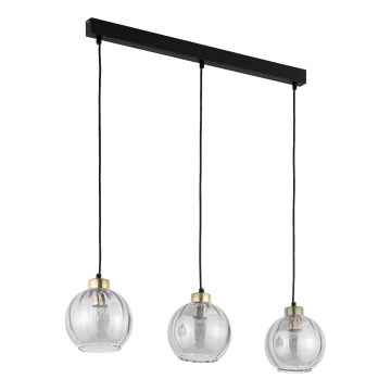 LED Luster na sajli DEVI 3xE27/15W/230V crna/zadimljena
