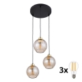 LED luster na sajli DEVI 3xE27/15W/230V crna/zadimljeno bež