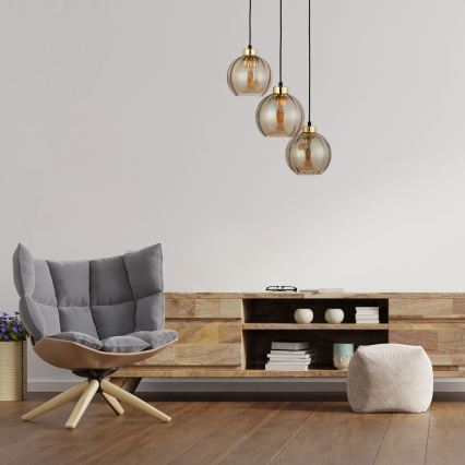LED luster na sajli DEVI 3xE27/15W/230V crna/zadimljeno bež
