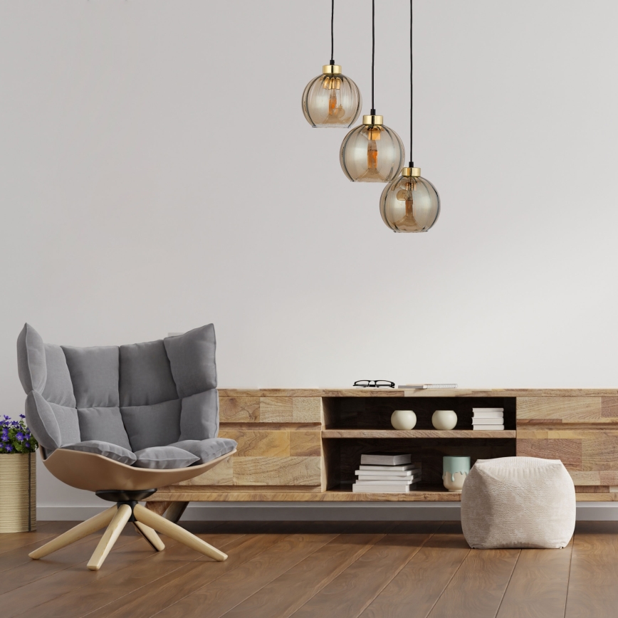 LED luster na sajli DEVI 3xE27/15W/230V crna/zadimljeno bež