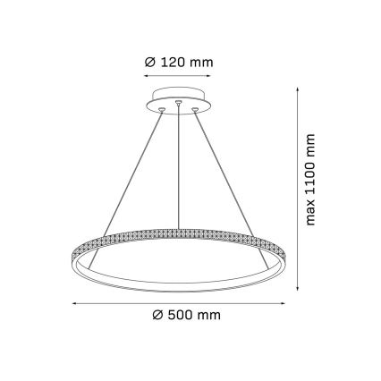 LED luster na sajli DIANA LED/25W/230V 4000K, prečnika 50 cm, zlatna